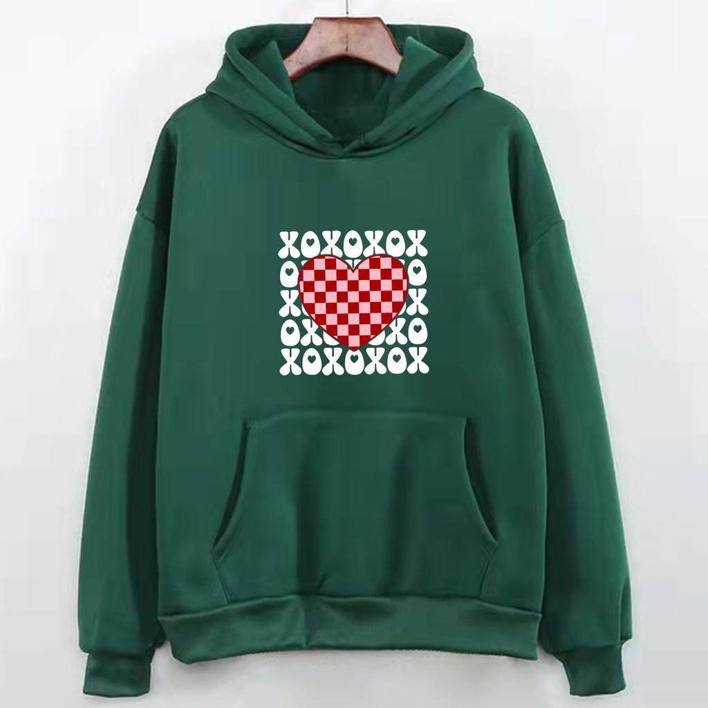 Bluza z kapturem z nadrukiem w kształcie serca w szachownicę z transgranicznego handlu zagranicznego dla mężczyzn i kobiet, modny i uniwersalny top, Amazon
