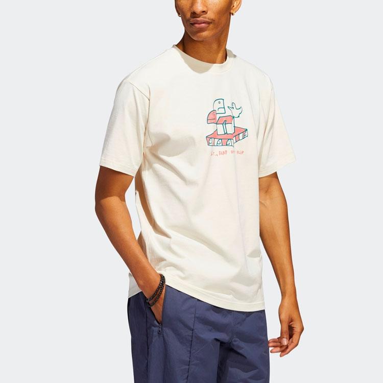 Adidas Originals Clover Cartoon Print Sports T-Shirt Unisex Tops Grey White HC2192