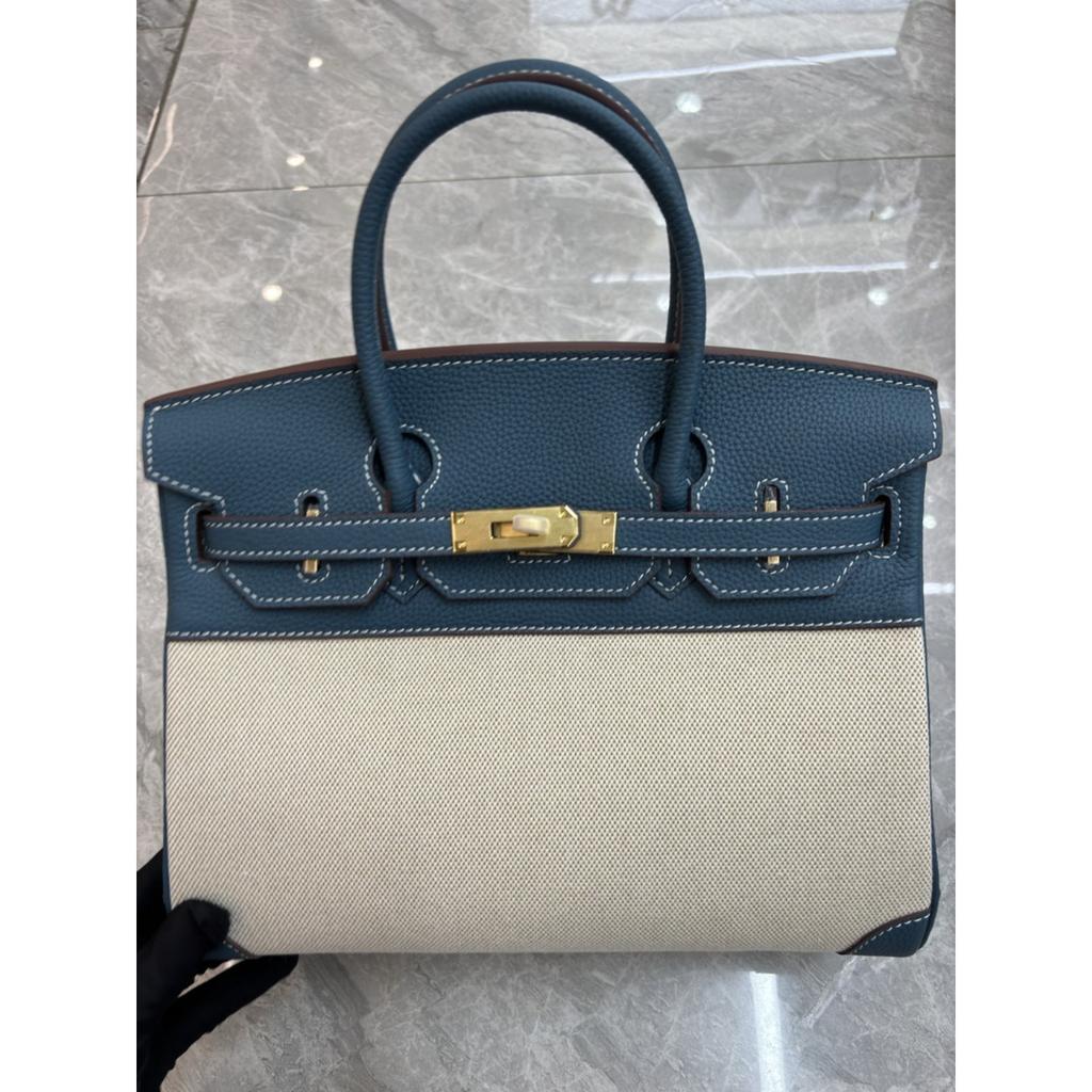 Borsa in Tela Platino con Pelle di Mucca Stampata Litchi Strato Superiore 25-30CM (H02 Tessuto BK)