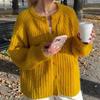 Autumn and winter street fashion solid color knitted cardigan, temperament all-match casual round neck long-sleeved sweater jacket