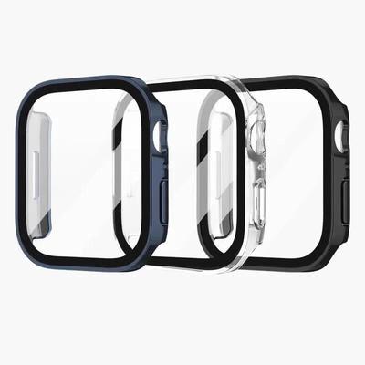Glass+Case For Apple Watch 42 46mm 45mm 41mm 49mm 44mm 40mm Straight Edge Screen Protector Cover Case iWatch SE 6 7 8 9 10 Ultra