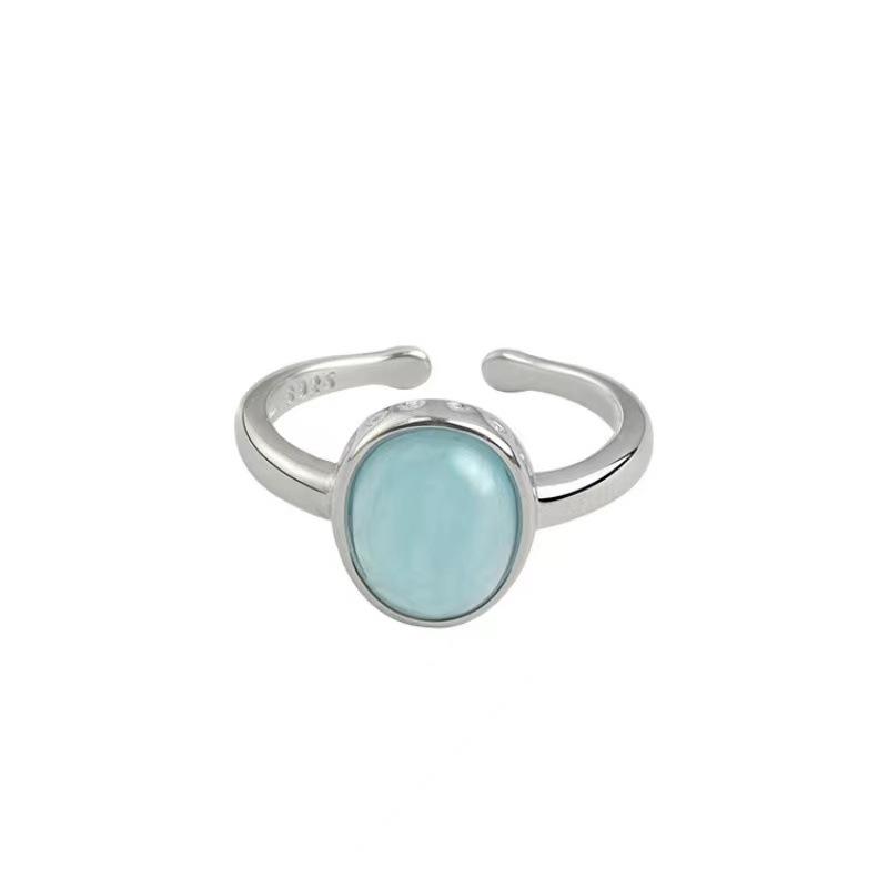 2024 Elegant Sky Blue Oval Zircon Open Ring for Women - Adjustable Light Luxury Temperament Index Finger Jewelry