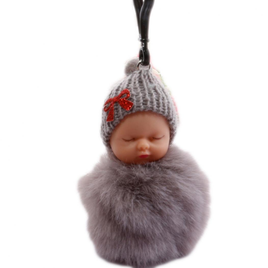 

Брелок в виде спящего ребёнка в помпоне серый