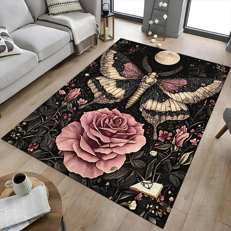 1pc Butterfly Rose Carpet Anti Slip Polyester Floor Mat for office.Bedroom