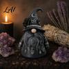 Faceless Gnome Statue Wizard Hat Figurine Mystical Home Decor with Crescent Pentagram Black Rose Mysterious Atmosphere Rune Pendant Vintage Desktop