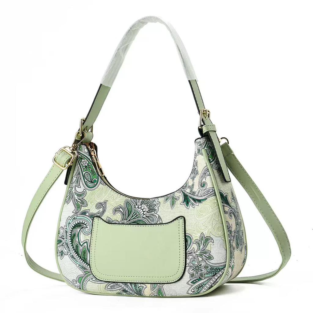 Women's French Style Paisley Print Hobo Bag, 2-in-1 Underarm Shoulder & Crossbody Bag, Vintage Floral Print Casual Handbag for Ladies