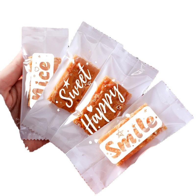 100Pcs Transparent Letter Printed Biscuit Handmade Cookie Toffee Nougat Crisp Baking Machine Seal New Year Candy Gift Bags