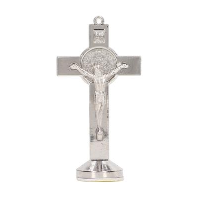 Crucifix Style Argenté Alliage de Zinc Poli Brillant Décoratif Compact Debout Ornement de Crucifix pour