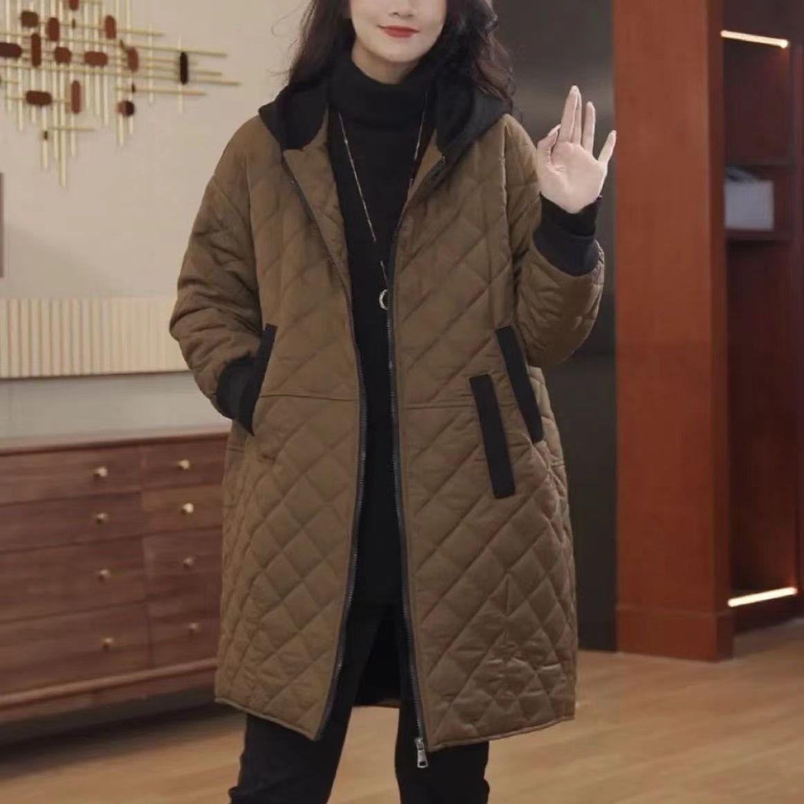 

Plush and Thickened Cotton Coat for Women Winter Korean Style Loose Slim Mid-length Cotton Coat M кавовий