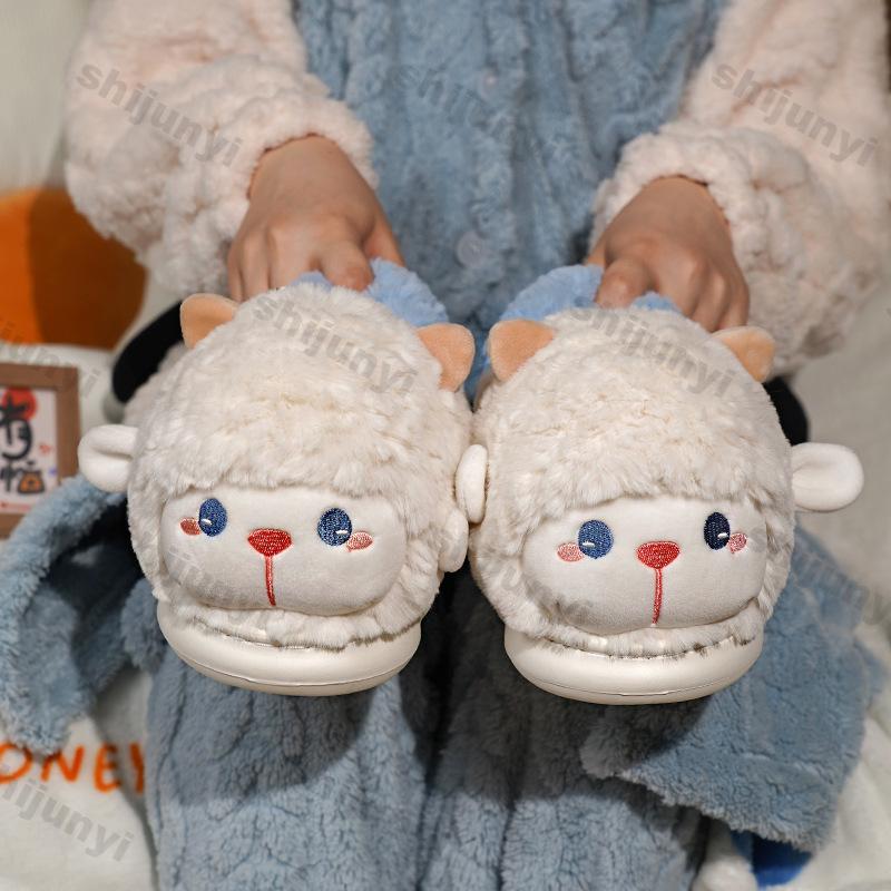 Fashion New Indoor Fluffy Slippers for Women Men Winter New Warm Shoes Cute Cartoon Thick Plush Anti-slip Couples Home Cotton Slippers