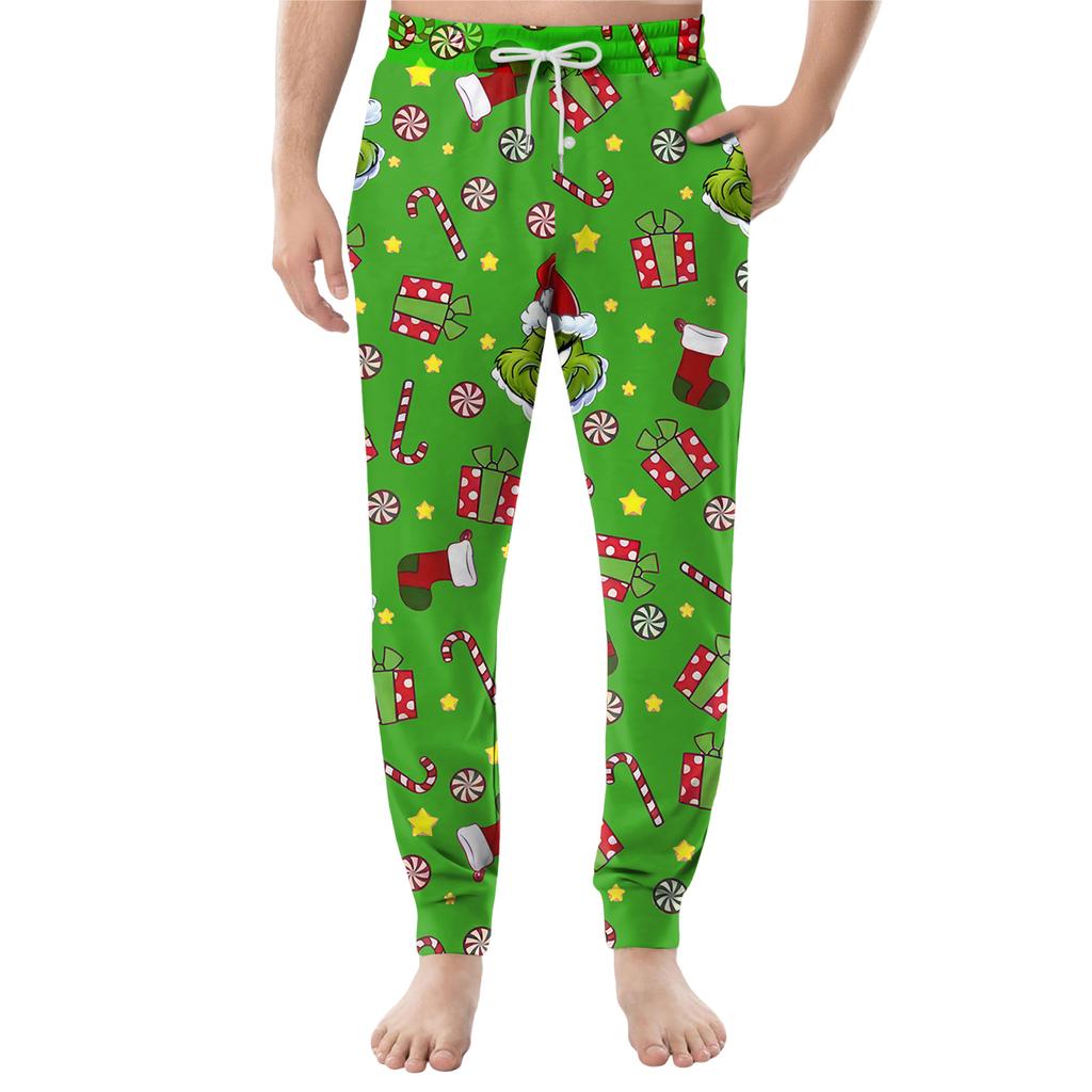 Pánské ležérní kalhoty se stahovací šňůrkou, kapsami a manžetami, domácí spací kalhoty