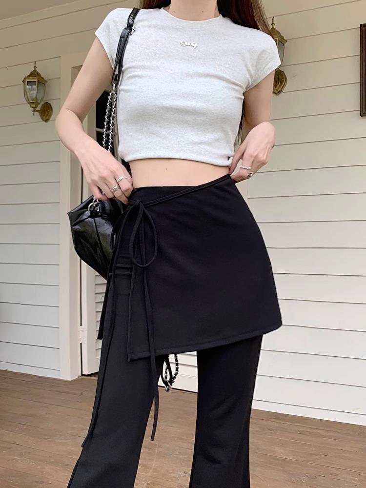 Damskie spodnie spódnica slim-fit z mikrofalarami - Letni temperamentowy styl wyszczuplający i zakrywający biodra