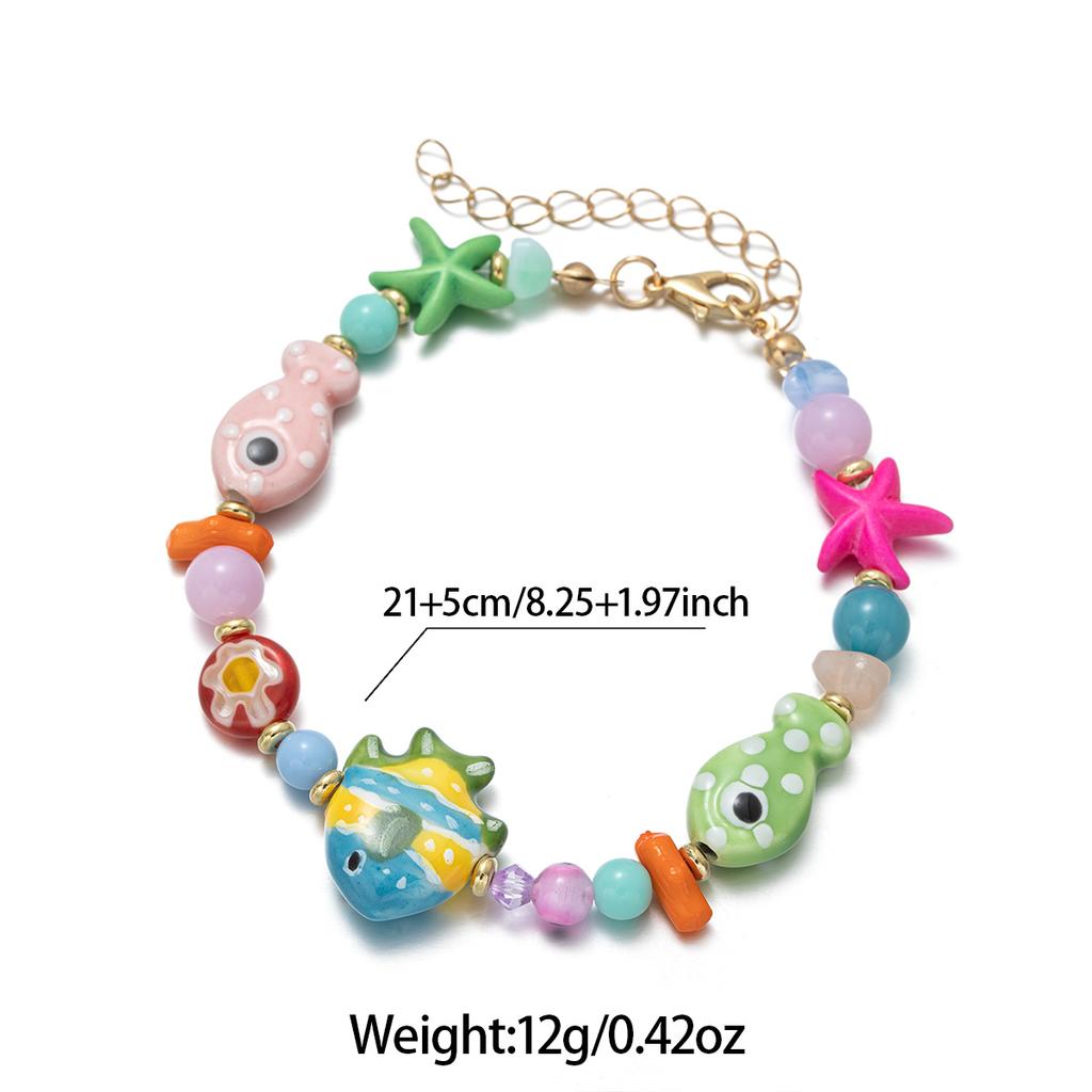 Women's Ocean Style Fish & Starfish Bracelet Summer Colored Ceramic Beaded Jewelry Vacation Style Accessories