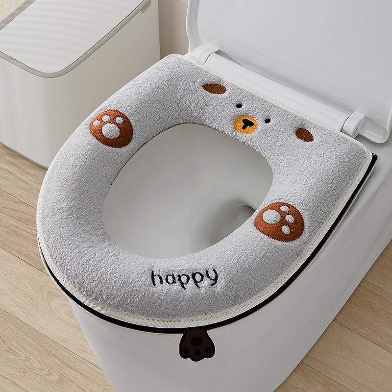 Universal Toilet Seat Cover Winter Warm Soft WC Mat Bathroom Washable Removable Zipper With Flip LidHandle
