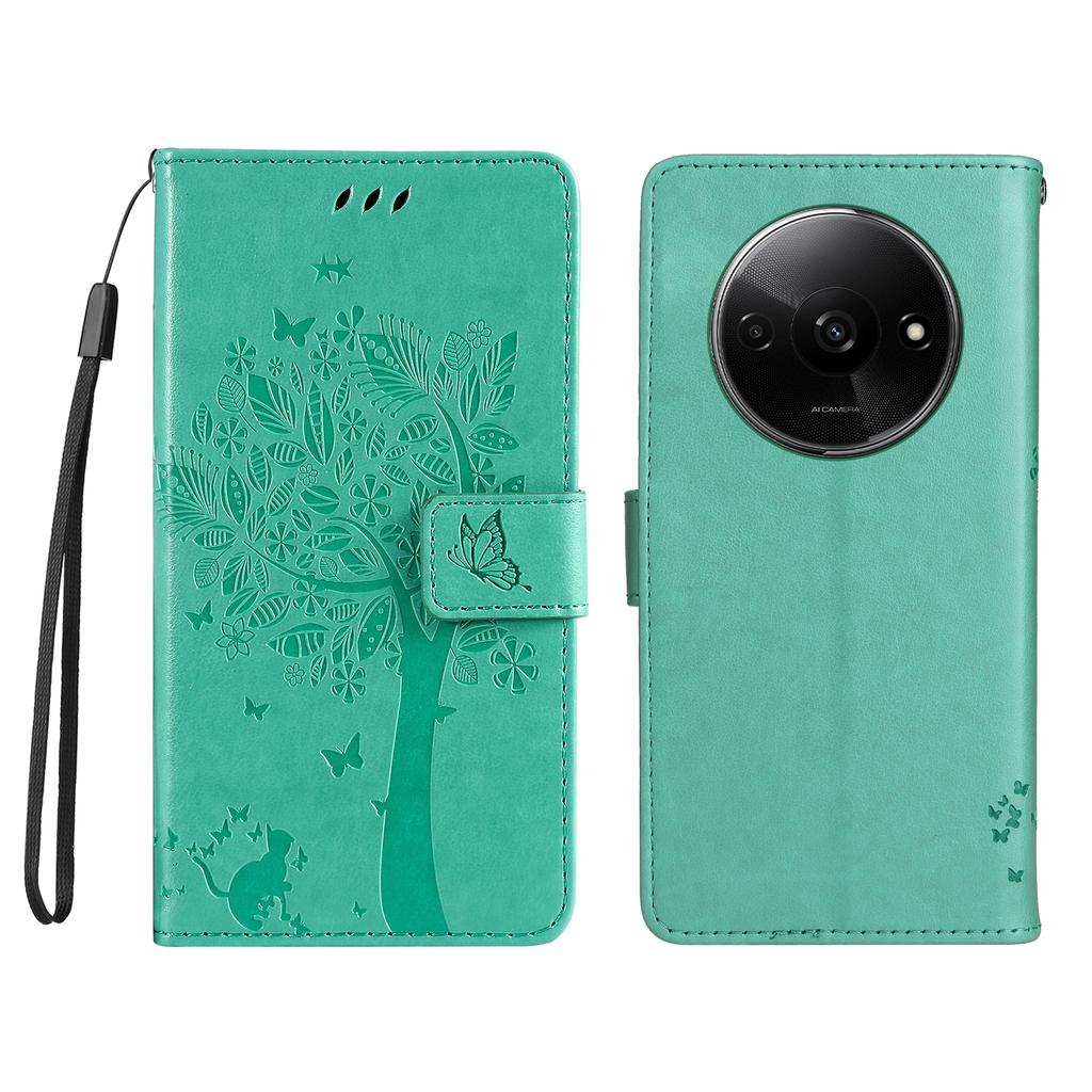 For Xiaomi Redmi A3/Poco C61 4G Phone Case with Stand Cat Tree Pattern Leather Wallet Mobile Cover
