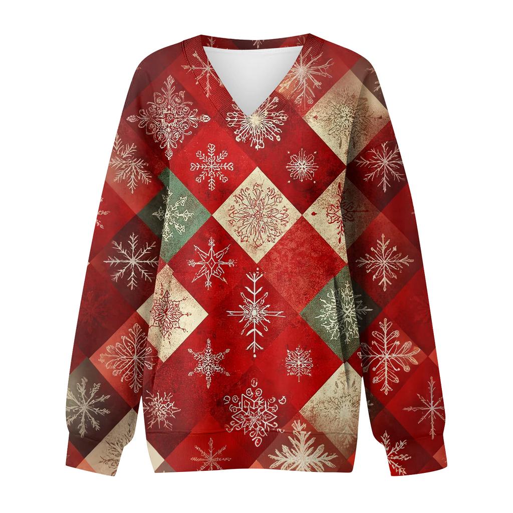 Women's Casual And Fashionable Christmas Print Long-Sleeved Top
