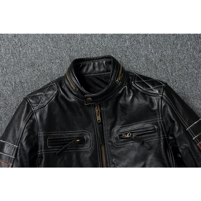 Moto bundy Ochranné Pánské Kožené Bundy Pravá hovězí kůže Motorkář Kabát Jezdecké oblečení Chaquetas Cuero Para Hombre