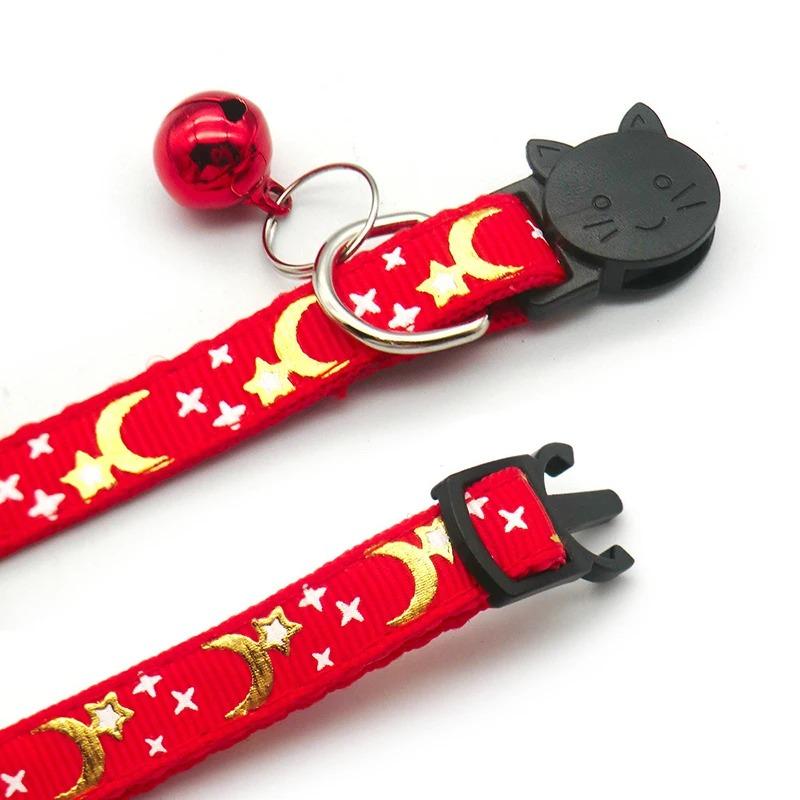 Neues Goldene Sterne und Mond Katzenhalsband mit reflektierender Sicherheitsschnalle und Glocke Verstellbare Halsbänder für Katzen und kleine Hunde