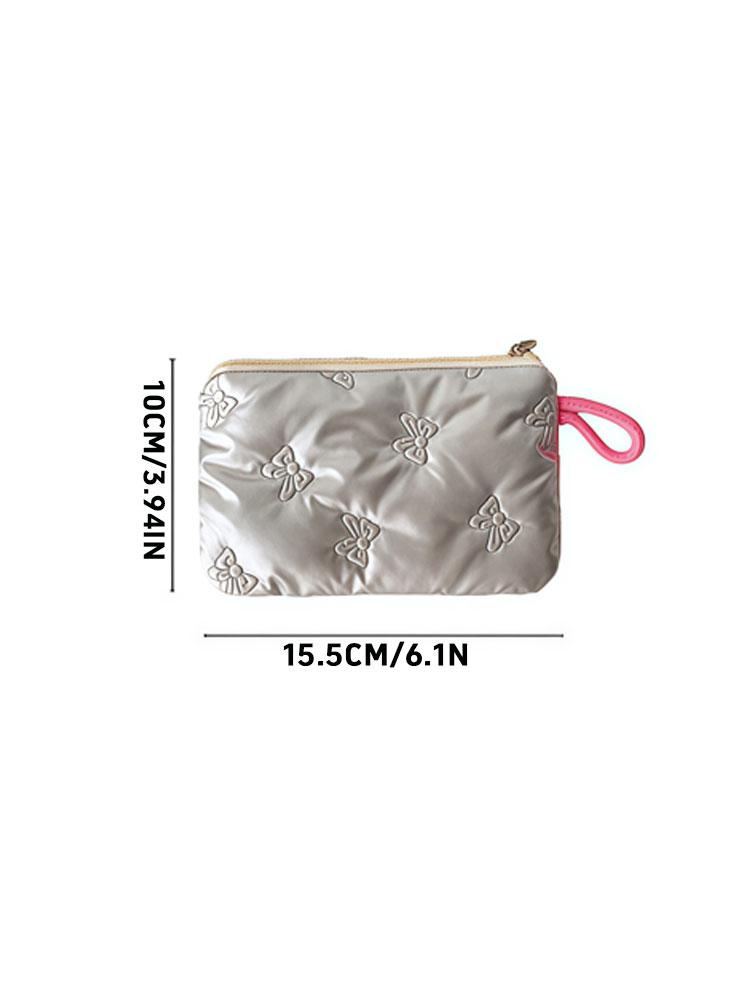 1PC autumn and winter bow silver gloss makeup bag small portable cute earphone data cable storage bag wallet