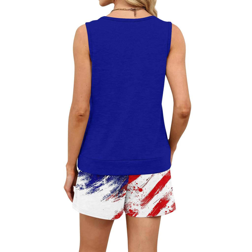 Women Summer Casual Two Piece Set Sleeveless Tank Top Square Neck Vest and Shorts with Pockets Lightweight Comfortable Fit