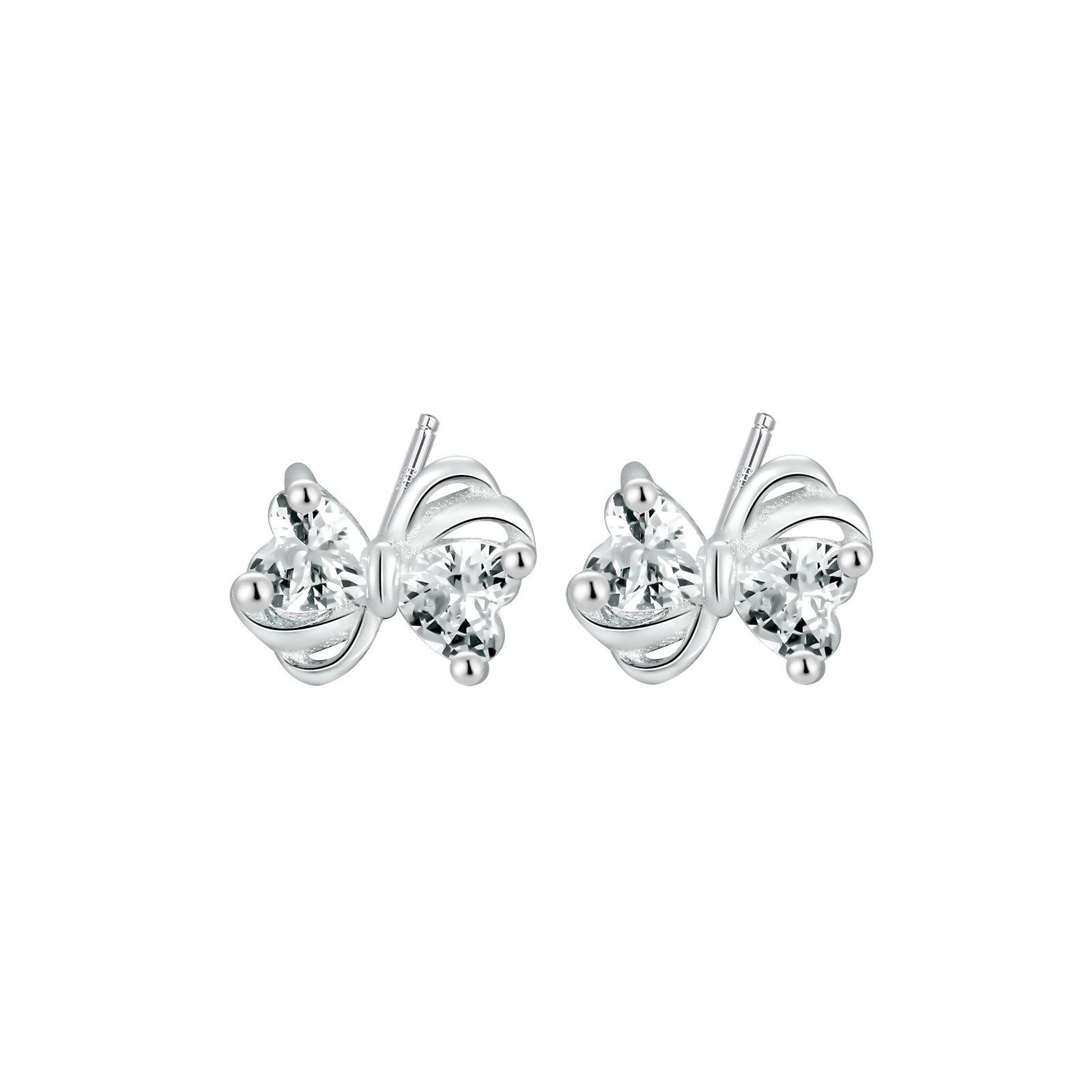 

S999 Sterling Silver Sweet Bow Stud Earrings - Korean Fashion Design Pure Silver серебряный