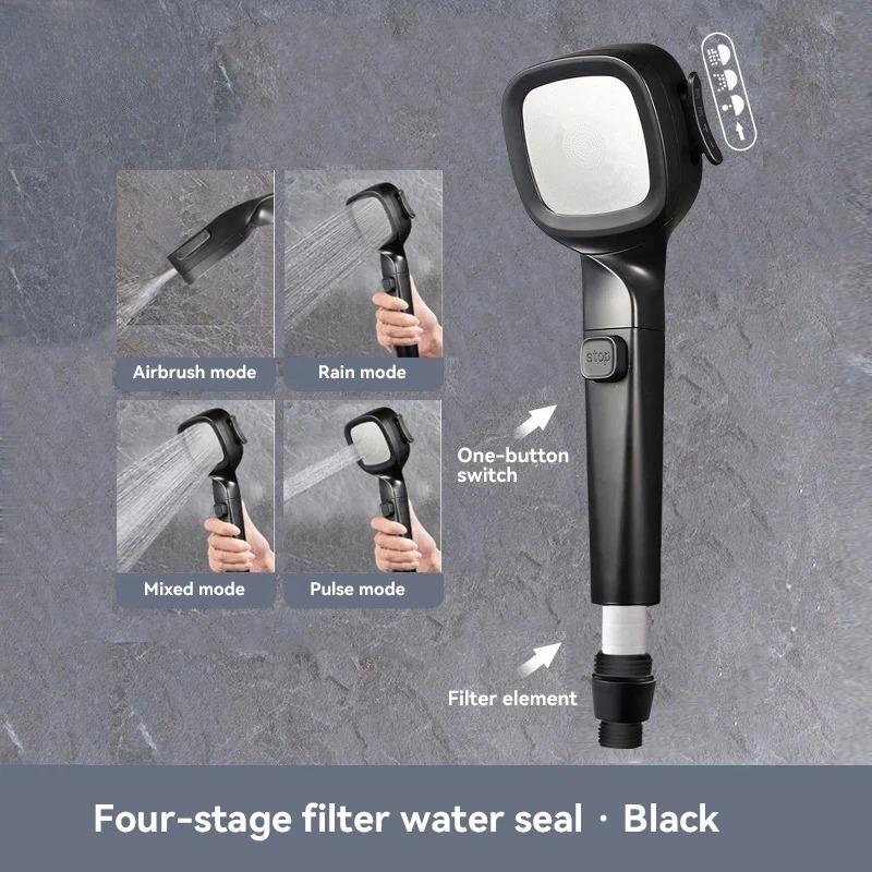 Vysokotlaká masážní sprchová hlavice se samočisticí funkcí a filtrem - Zastavení vody jedním dotykem, Odolný ABS materiál, Úspora vody