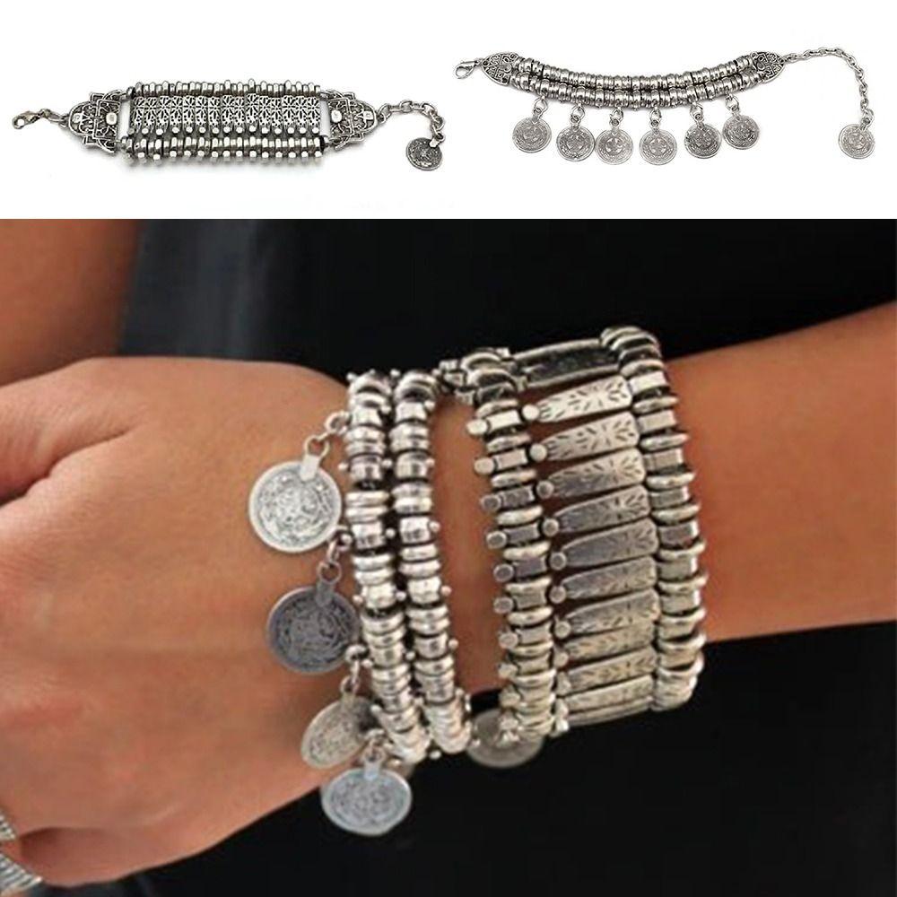 Boho-Armband im afghanischen Stil mit Münzanhänger, handgefertigtes Vintage-Armband für Strandpartys