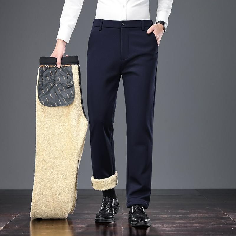 Winter Plus Velvet Pants Men's Business Thickened Pants Middle-aged and Elderly Warm Casual Pants