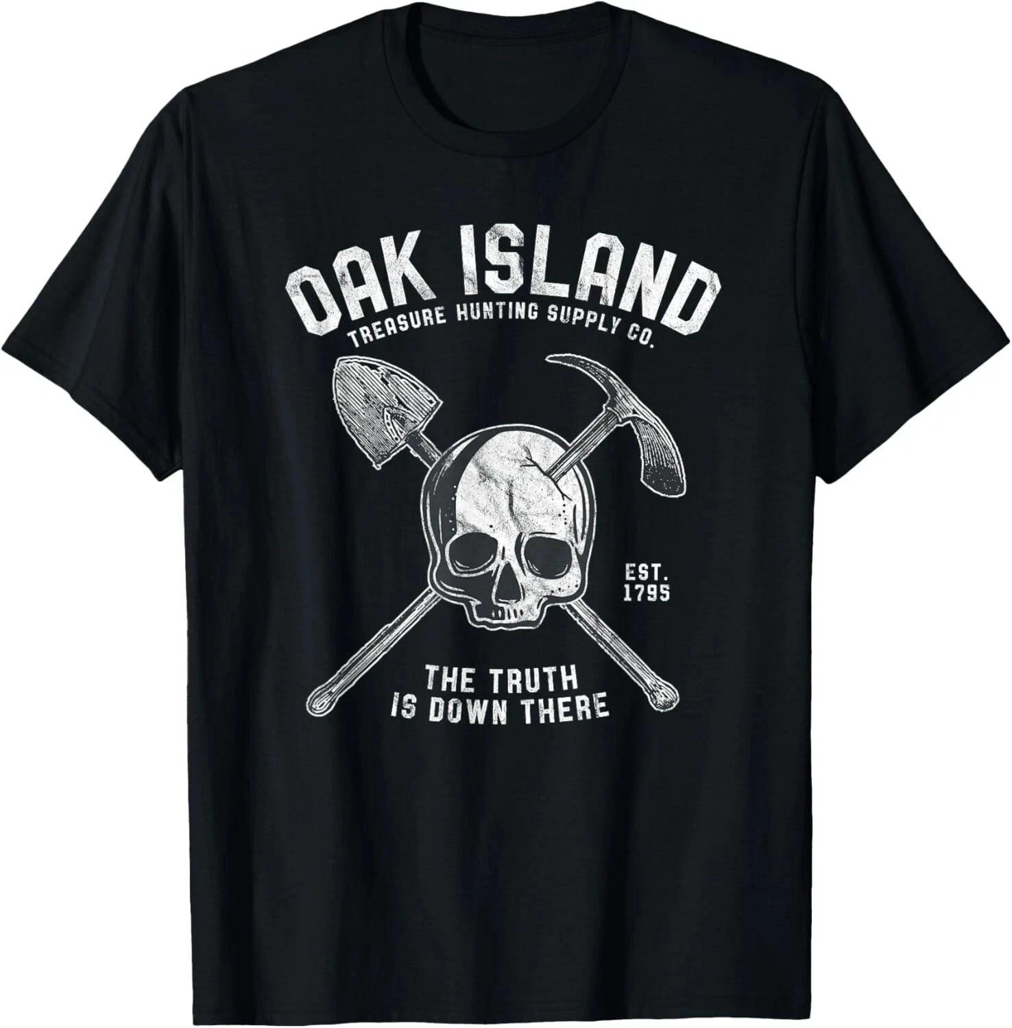 Oak Island Vintage Skull Templar Treasure Hunt Unisex Black T-Shirt S-5XL Q8748 4XL
