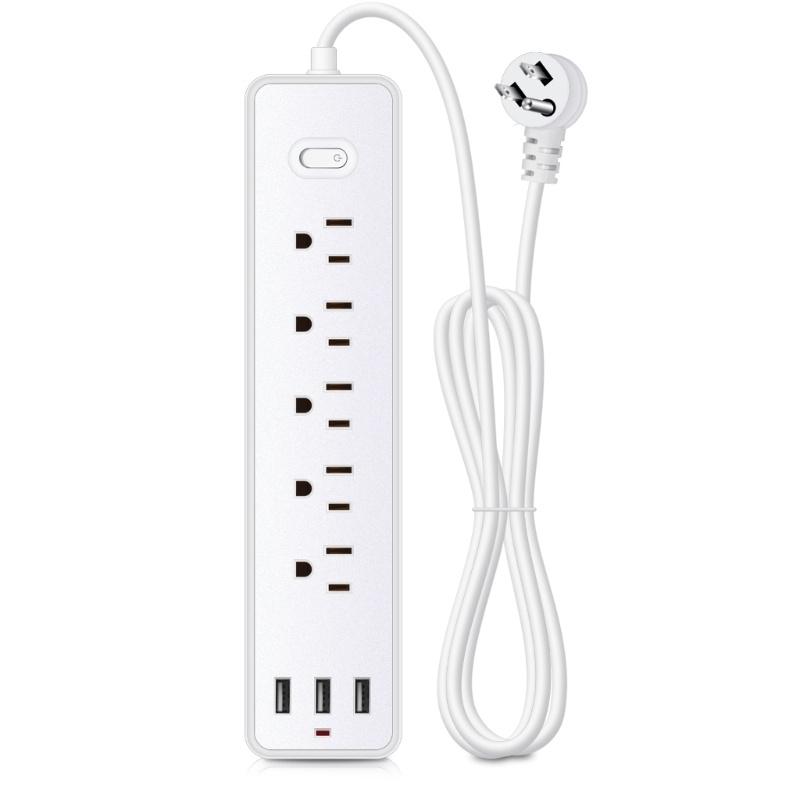 8 in 1 Power Strip Surge Protector US Plug Wall Outlet Adapter with 5pcs Widely-Spaced AC-Outlets & 3x USB Ports