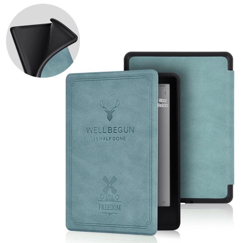 

В наличии: Кожаный чехол с узором головы оленя для Kindle 2024 KPW5432 - Ретро Молодежная Версия KPW4 светло-синий