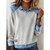 Womens Denim Collar Long Sleeve Knit Sweater Casual Streetwear Top