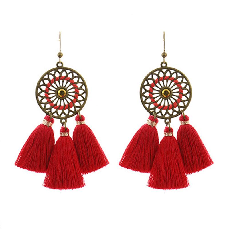 Bohemian Red Earrings Celebrate Retro Tassel Earrings Colorful Dripping Oil Style Earrings