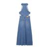 Fashion Style 2024 Summer New Arrival Female Adult Lady like Woman Vacation Style Cut Out Slit Denim Dress Uwh864
