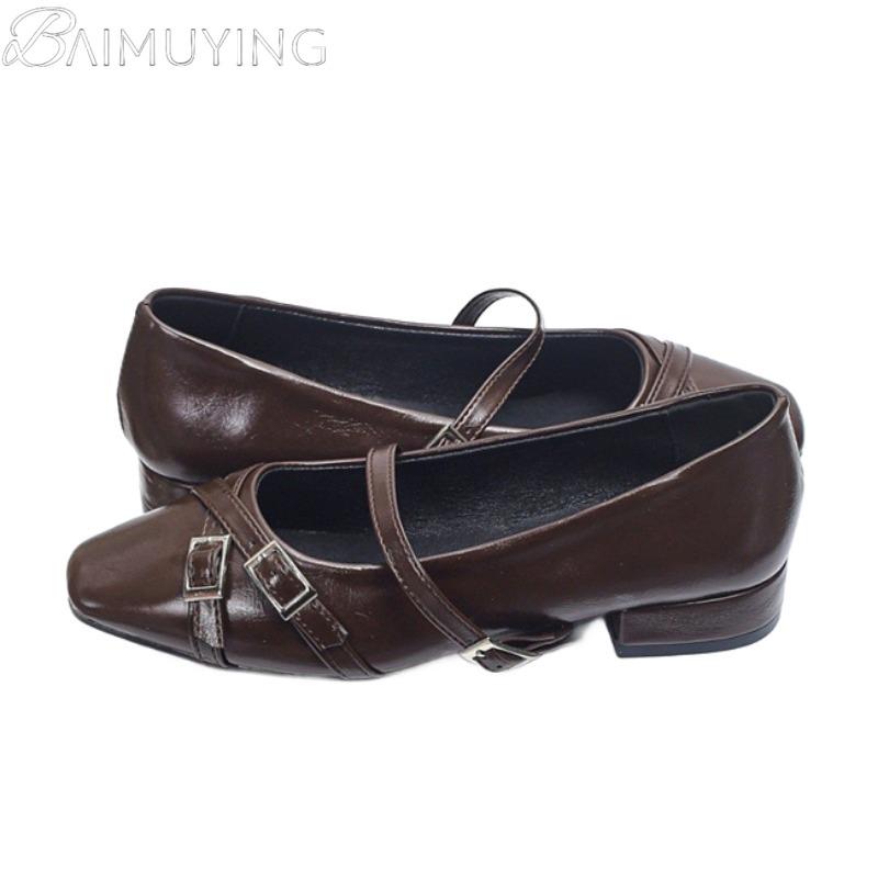 Fashion Women Marie Janes Shoes Leopard Square Toe Sandals Low Heels 2025 Trend Shallow Loafers Brand Summer Dress Buckle Zapatos Mujer