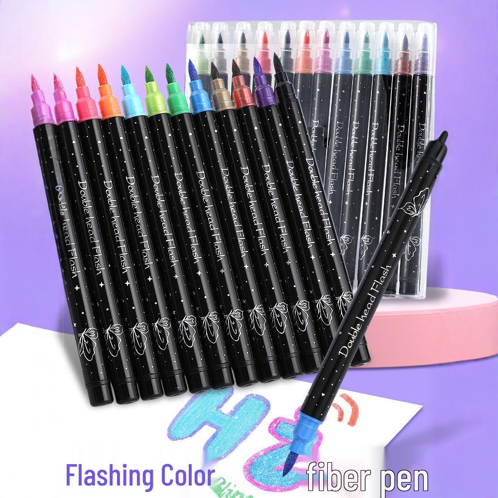 

Children s Glitter Marker Pen: Dual-tip, Single-color, Thick Soft Brush, Pearlescent, Fade-resistant, Shiny Art Tool 6-color set