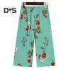 2 Pcs/Set Women Vest Pants Set Flower Print Round Neck Sleeveless Loose Pleated Elastic Waist Wide Leg Casual Homewear Mid aged Mother Pajamas Set