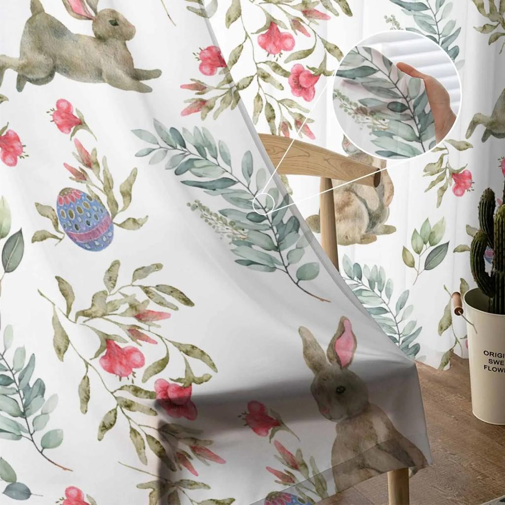 Aquarell Kaninchen Blumen Ostern Frühling Gardinen für Wohnzimmer Küche Fenster Vorhänge Schlafzimmer Tüll Voile Vorhänge