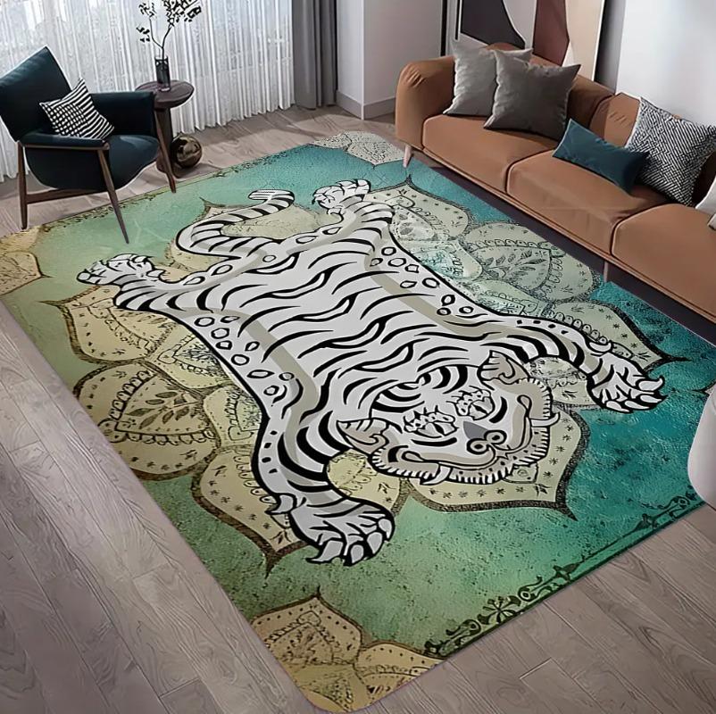 Bohemian Tibetan Tiger Floral Carpet Bedside Floor Mat Anti-slip Vintage Animal Rug Moroccan Carpets for Living Room Decorative