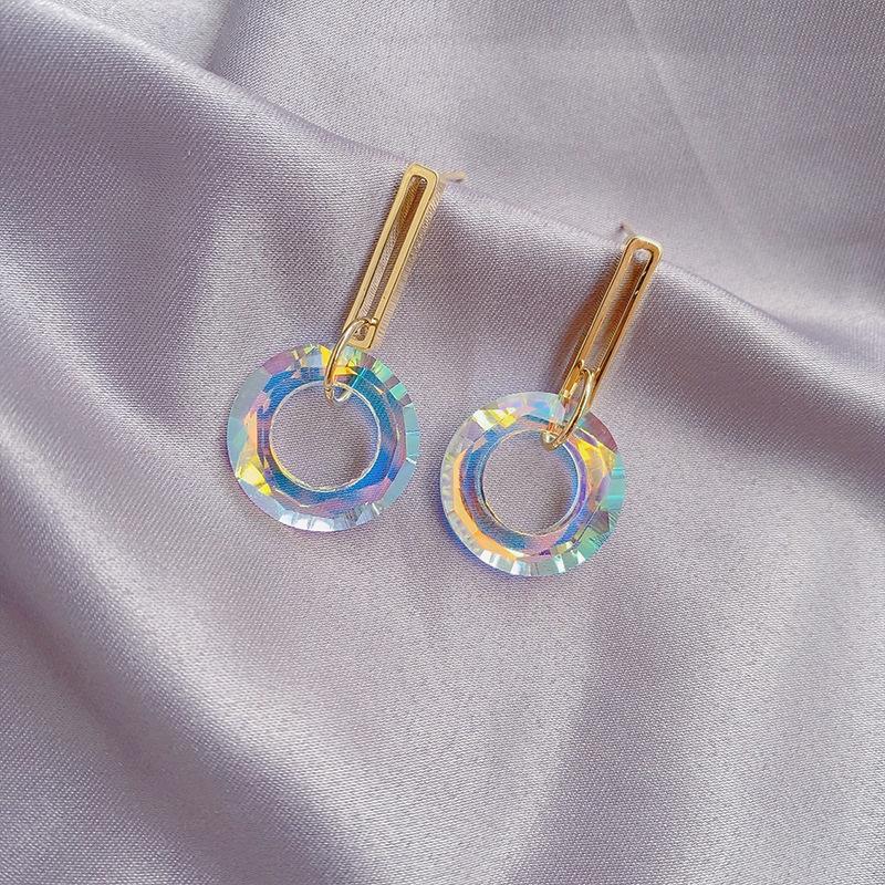 Fashion Simple Fancy Stone Circle Crystal Elegant Stud Earrings for Women Gold Color Bohemian Dangle Earrings Indian Jewelry