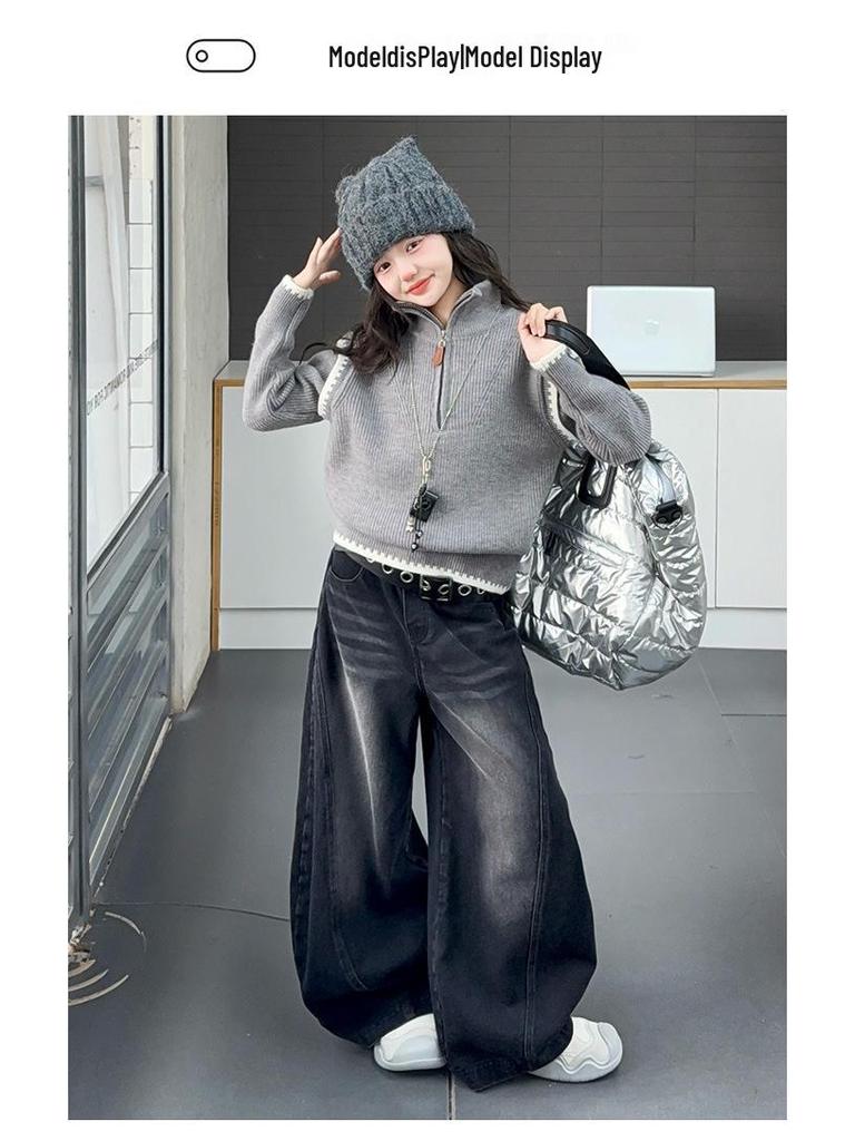 Strickpullover für Mädchen Herbst Winter 2025 - Stilvolles verdicktes Oberteil für große Kinder