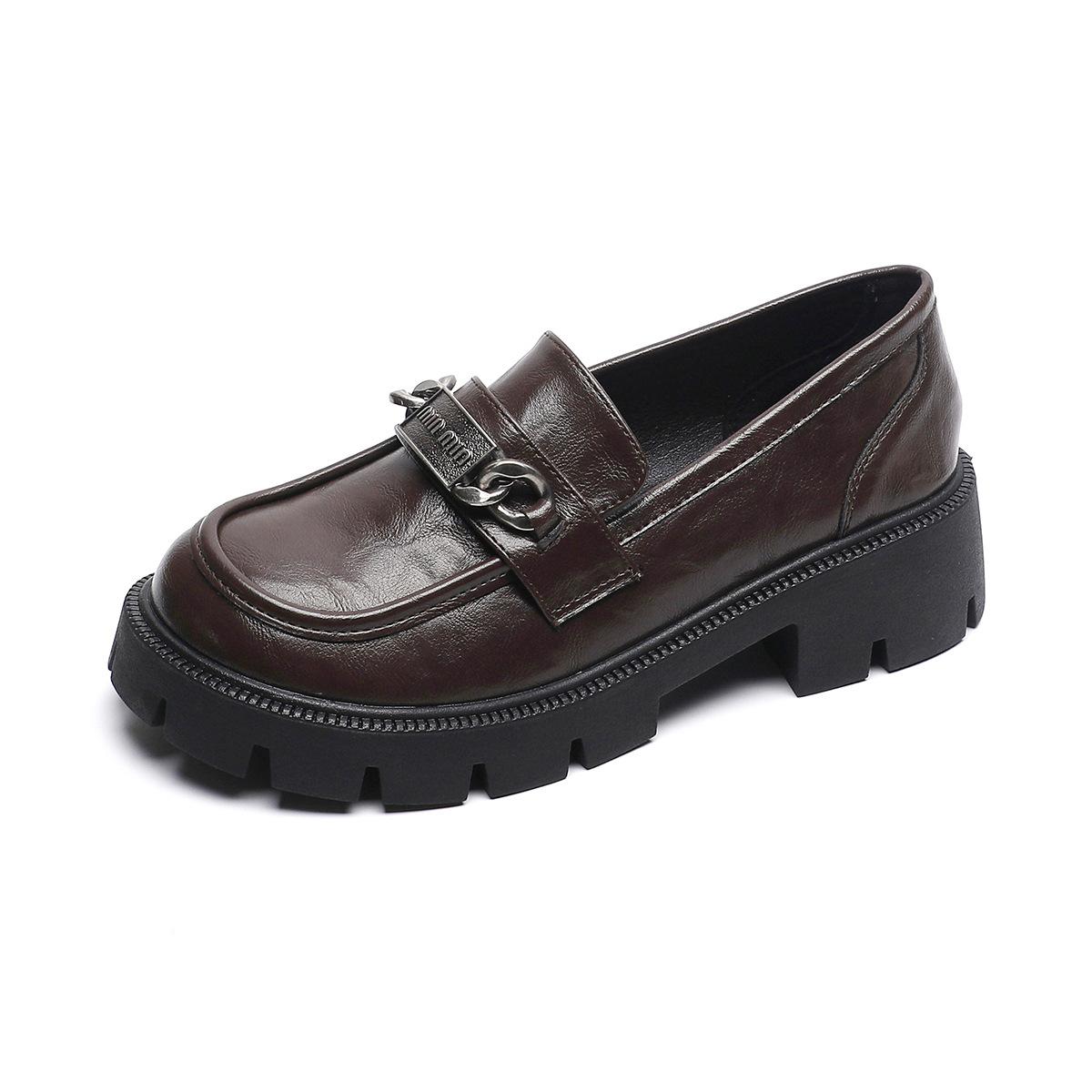 

Weiwei girl 193-3 ретро маленькі шкіряні туфлі жіночі платформа підошва один педаль Merad британські лофери м яка підошва одинарні туфлі 42 коричневий