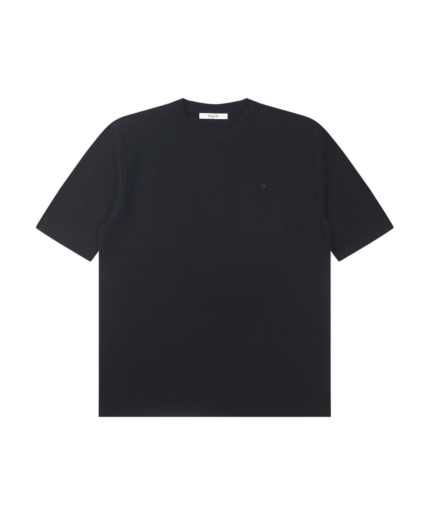 SOLEW Pocket Round Neck Short Sleeve Knit_Black