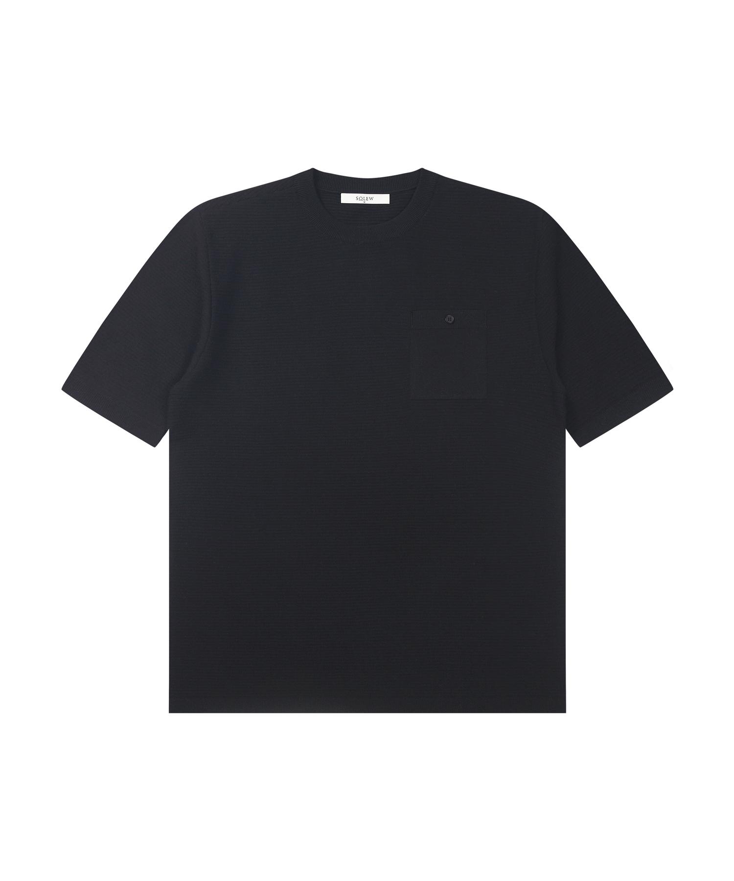 Soru Pocket Round Neck Short Sleeve Knit_Black L