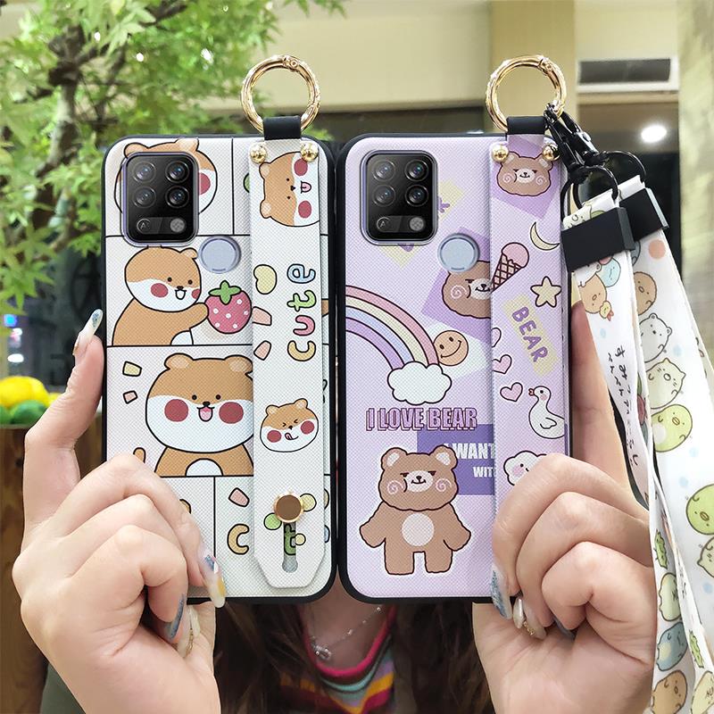 Lanyard Dirt-resistant Phone Case For Tecno Pova/LD7 Soft Case Back Cover Anti-knock Durable Protective Cute Cartoon