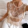 Fringe Crop Top Embroidery Sheer Camisole Chic Sequin Vest Tops  Streetwear