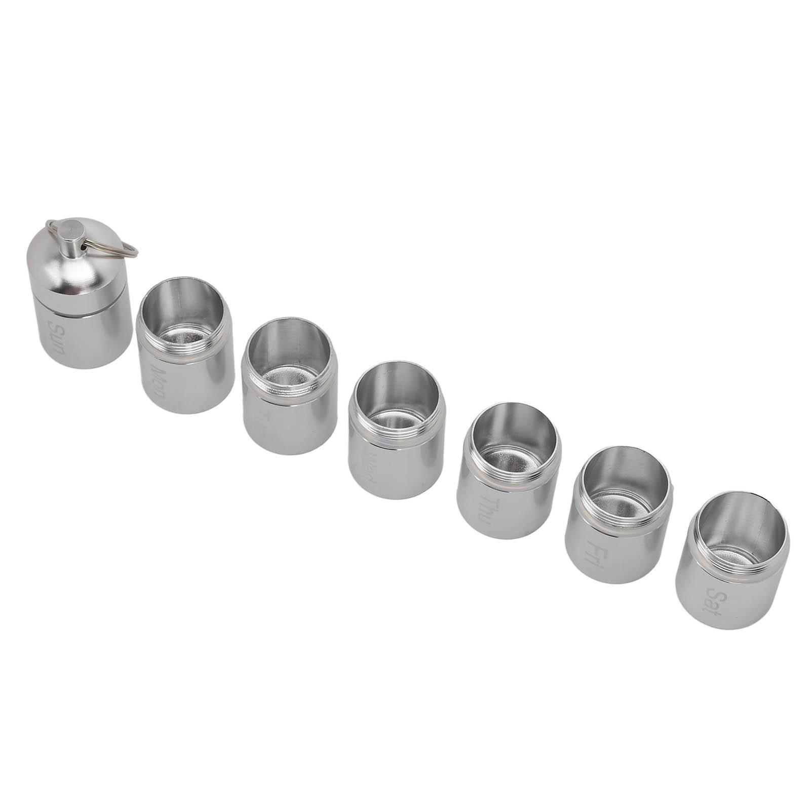 

7 Days Weekly Medicine Box Aluminum Alloy Waterproof Keychain Holder Case for Supplements s Vitamins