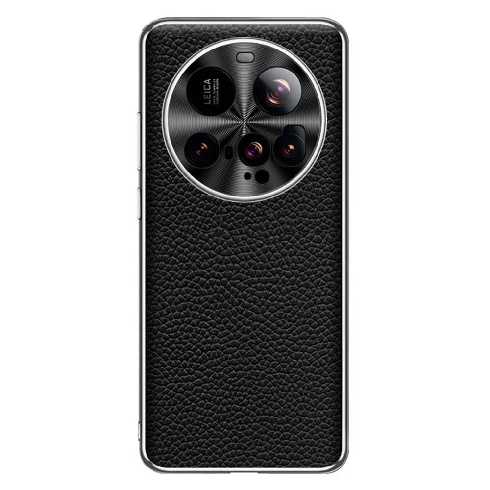 

For Xiaomi 15 Ultra Case Litchi Texture Genuine Cow Leather+TPU Phone Cover Black