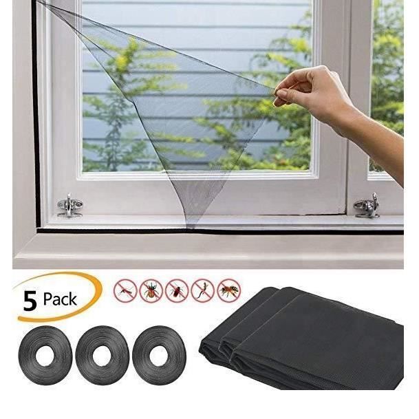 Moustiquaire - Lot de 5 - 130 x 150 cm - Fixation auto agrippante - Ajustable