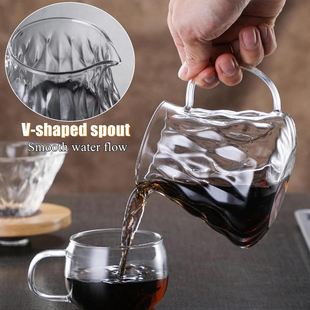 Pour Over Coffee Maker Set of 6, Pour Over Coffee Kettle, Coffee Grinder, Glass Coffee Carafe and Dripper, Spoon, Filter Paper